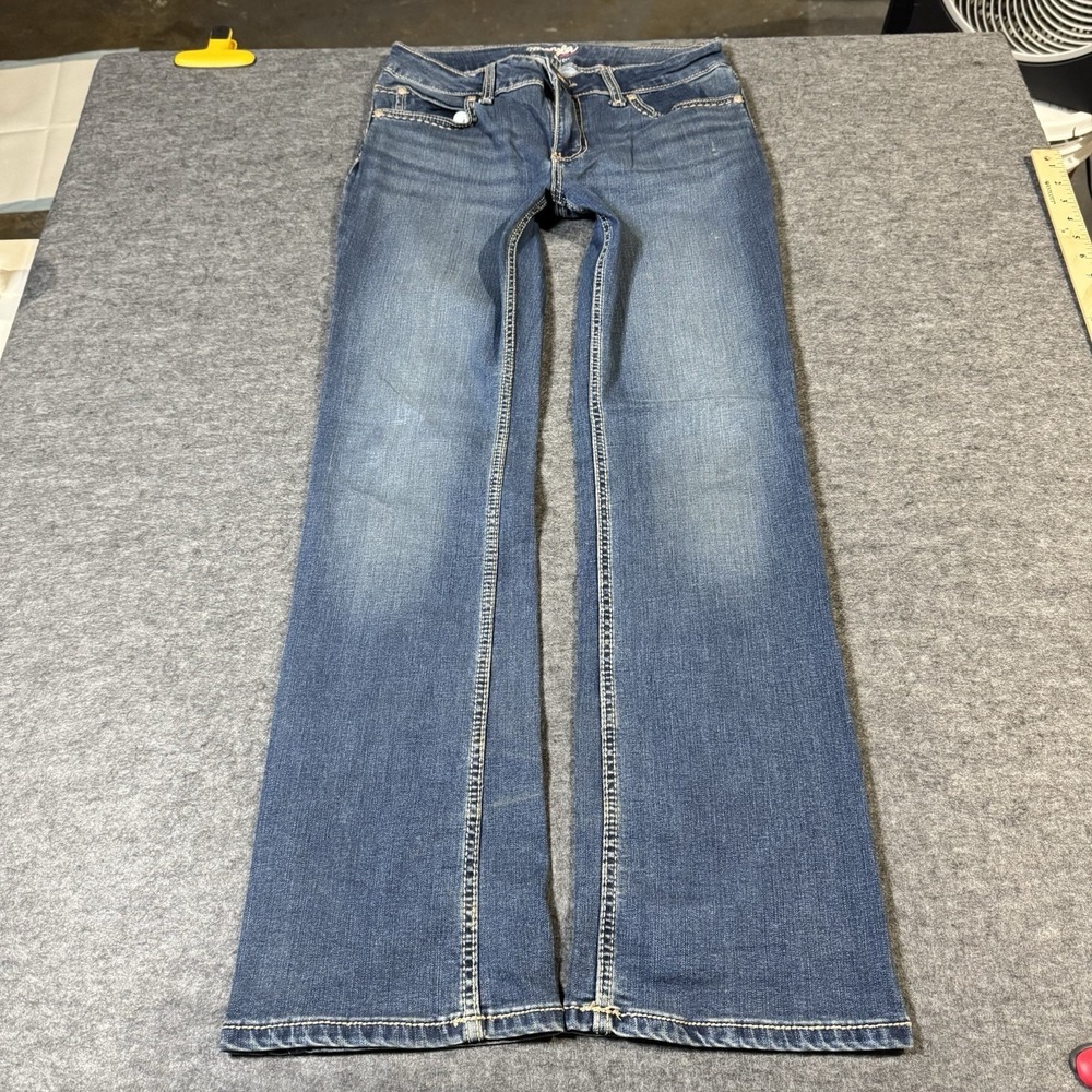 VTG Y2K Wrangler Womens Embroidered Boot Cut Jeans Size 7/8 x 32 Retro Grunge